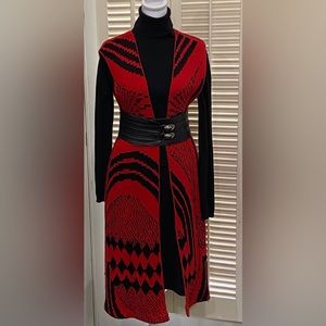 Michele Laidier hand made red and black knit duster